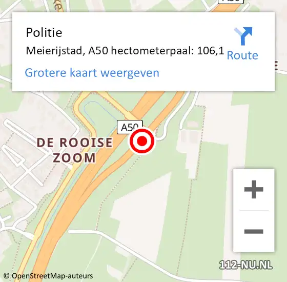 Locatie op kaart van de 112 melding: Politie Meierijstad, A50 hectometerpaal: 106,1 op 22 mei 2024 09:14