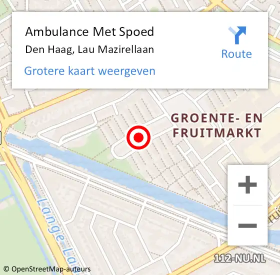 Locatie op kaart van de 112 melding: Ambulance Met Spoed Naar Den Haag, Lau Mazirellaan op 22 mei 2024 09:16
