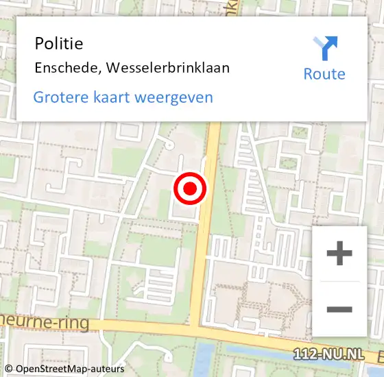 Locatie op kaart van de 112 melding: Politie Enschede, Wesselerbrinklaan op 22 mei 2024 09:17