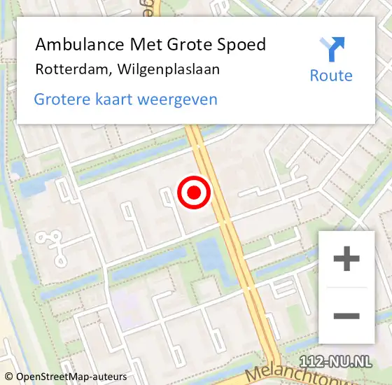 Locatie op kaart van de 112 melding: Ambulance Met Grote Spoed Naar Rotterdam, Wilgenplaslaan op 22 mei 2024 09:25
