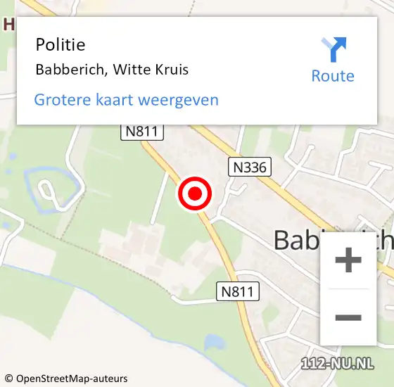 Locatie op kaart van de 112 melding: Politie Babberich, Witte Kruis op 22 mei 2024 09:38