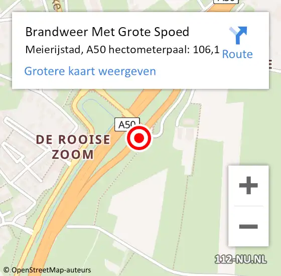 Locatie op kaart van de 112 melding: Brandweer Met Grote Spoed Naar Meierijstad, A50 hectometerpaal: 106,1 op 22 mei 2024 09:38