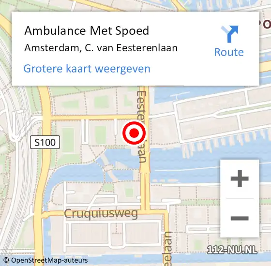 Locatie op kaart van de 112 melding: Ambulance Met Spoed Naar Amsterdam, C. van Eesterenlaan op 22 mei 2024 09:43