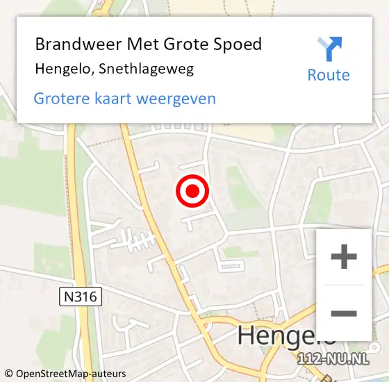 Locatie op kaart van de 112 melding: Brandweer Met Grote Spoed Naar Hengelo, Snethlageweg op 22 mei 2024 09:45