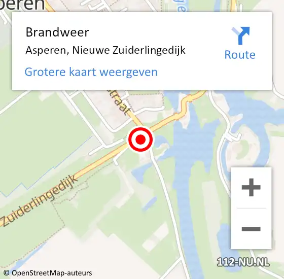 Locatie op kaart van de 112 melding: Brandweer Asperen, Nieuwe Zuiderlingedijk op 22 mei 2024 09:50