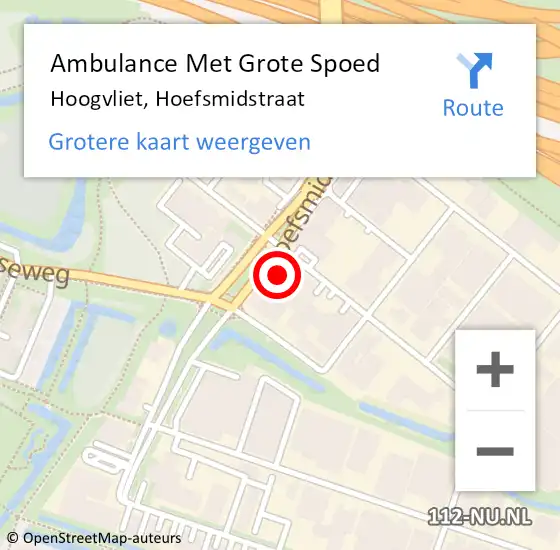 Locatie op kaart van de 112 melding: Ambulance Met Grote Spoed Naar Hoogvliet, Hoefsmidstraat op 22 mei 2024 09:55