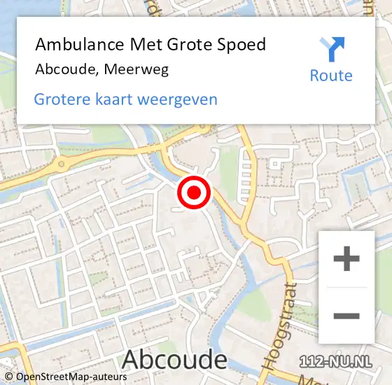 Locatie op kaart van de 112 melding: Ambulance Met Grote Spoed Naar Abcoude, Meerweg op 22 mei 2024 10:17