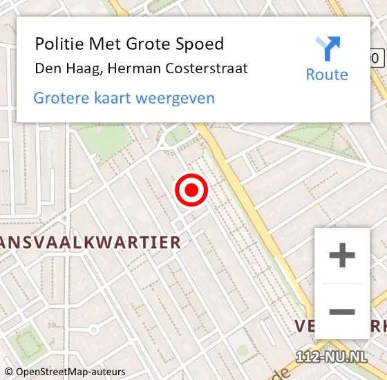 Locatie op kaart van de 112 melding: Politie Met Grote Spoed Naar Den Haag, Herman Costerstraat op 22 mei 2024 10:45