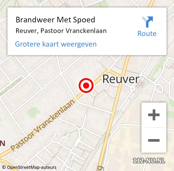 Locatie op kaart van de 112 melding: Brandweer Met Spoed Naar Reuver, Pastoor Vranckenlaan op 22 mei 2024 10:55