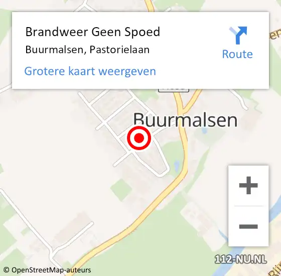 Locatie op kaart van de 112 melding: Brandweer Geen Spoed Naar Buurmalsen, Pastorielaan op 22 mei 2024 10:58