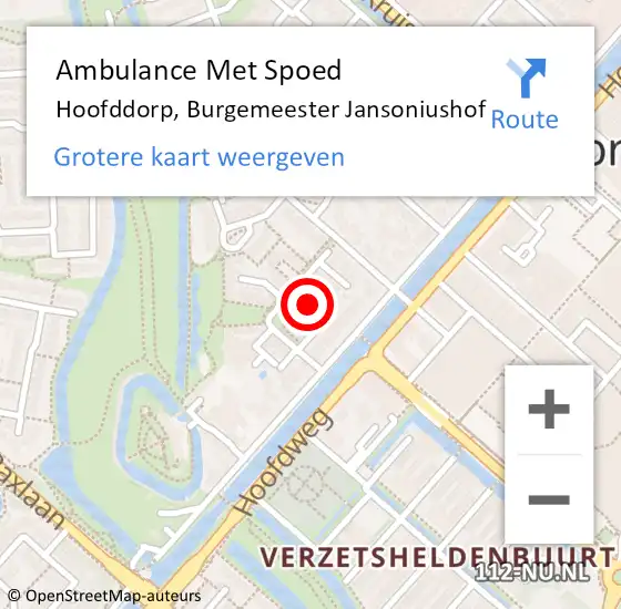 Locatie op kaart van de 112 melding: Ambulance Met Spoed Naar Hoofddorp, Burgemeester Jansoniushof op 22 mei 2024 11:09