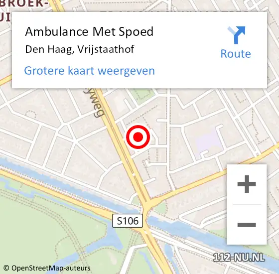 Locatie op kaart van de 112 melding: Ambulance Met Spoed Naar Den Haag, Vrijstaathof op 22 mei 2024 11:18