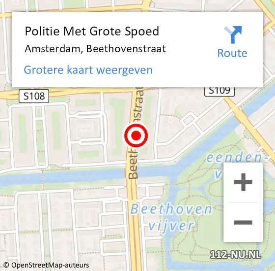 Locatie op kaart van de 112 melding: Politie Met Grote Spoed Naar Amsterdam, Beethovenstraat op 22 mei 2024 11:21