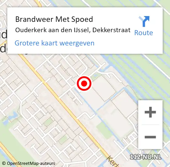 Locatie op kaart van de 112 melding: Brandweer Met Spoed Naar Ouderkerk aan den IJssel, Dekkerstraat op 22 mei 2024 11:47