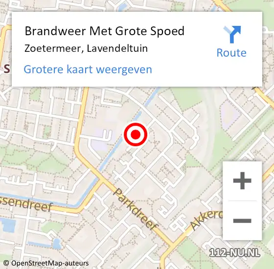 Locatie op kaart van de 112 melding: Brandweer Met Grote Spoed Naar Zoetermeer, Lavendeltuin op 22 mei 2024 11:50