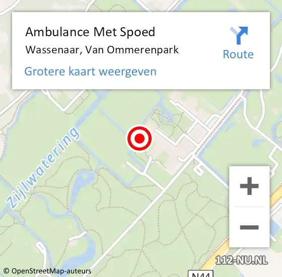 Locatie op kaart van de 112 melding: Ambulance Met Spoed Naar Wassenaar, Van Ommerenpark op 22 mei 2024 11:51