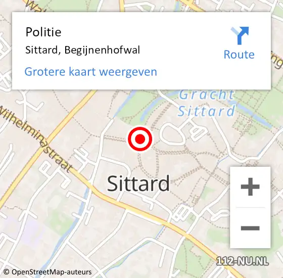 Locatie op kaart van de 112 melding: Politie Sittard, Begijnenhofwal op 22 mei 2024 12:01
