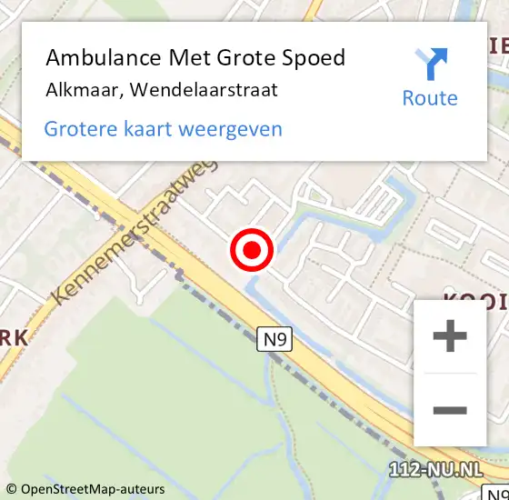 Locatie op kaart van de 112 melding: Ambulance Met Grote Spoed Naar Alkmaar, Wendelaarstraat op 22 mei 2024 12:06