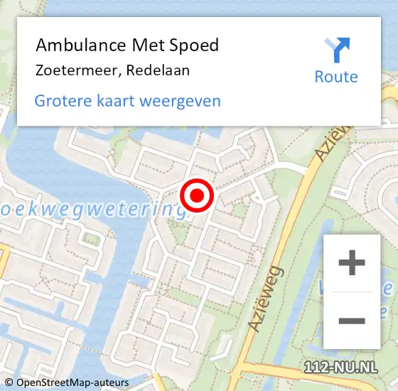 Locatie op kaart van de 112 melding: Ambulance Met Spoed Naar Zoetermeer, Redelaan op 22 mei 2024 12:08