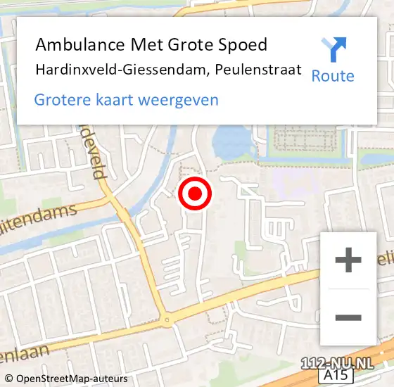 Locatie op kaart van de 112 melding: Ambulance Met Grote Spoed Naar Hardinxveld-Giessendam, Peulenstraat op 22 mei 2024 12:09