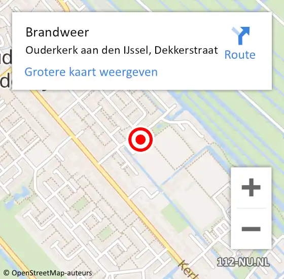 Locatie op kaart van de 112 melding: Brandweer Ouderkerk aan den IJssel, Dekkerstraat op 22 mei 2024 12:11