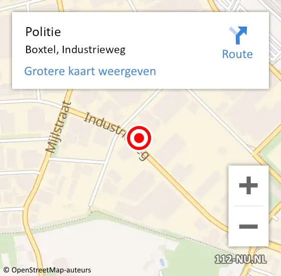 Locatie op kaart van de 112 melding: Politie Boxtel, Industrieweg op 22 mei 2024 12:22