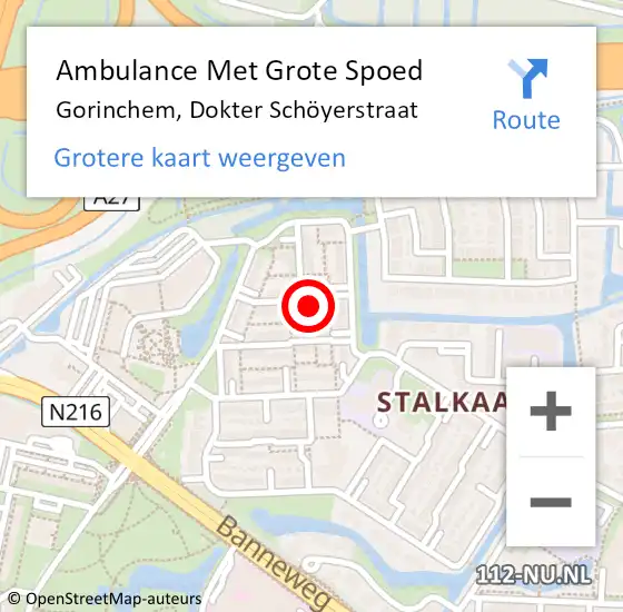 Locatie op kaart van de 112 melding: Ambulance Met Grote Spoed Naar Gorinchem, Dokter Schöyerstraat op 22 mei 2024 12:23