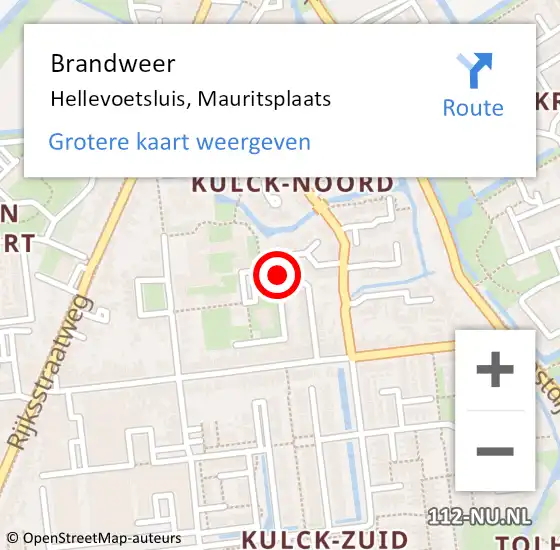 Locatie op kaart van de 112 melding: Brandweer Hellevoetsluis, Mauritsplaats op 22 mei 2024 12:28