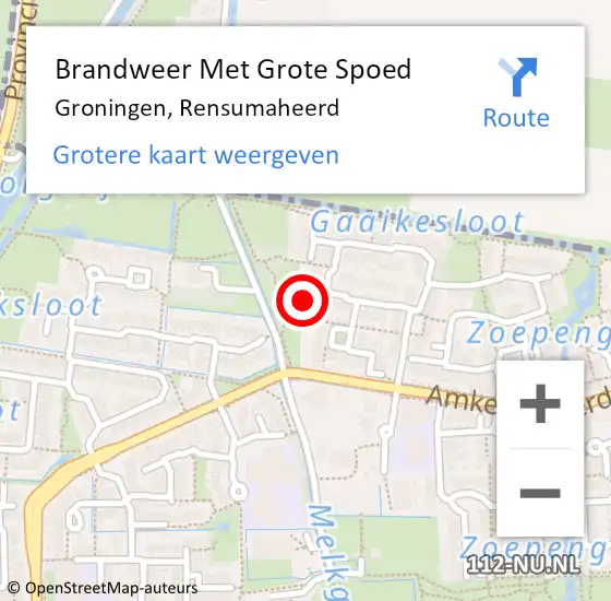 Locatie op kaart van de 112 melding: Brandweer Met Grote Spoed Naar Groningen, Rensumaheerd op 22 mei 2024 12:31