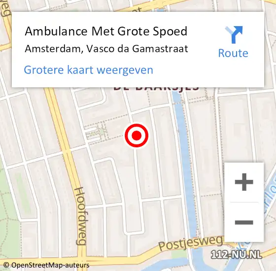 Locatie op kaart van de 112 melding: Ambulance Met Grote Spoed Naar Amsterdam, Vasco da Gamastraat op 22 mei 2024 12:34