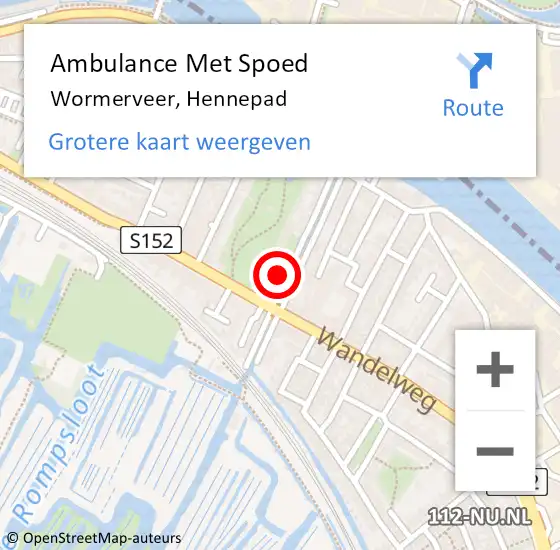 Locatie op kaart van de 112 melding: Ambulance Met Spoed Naar Wormerveer, Hennepad op 22 mei 2024 12:35