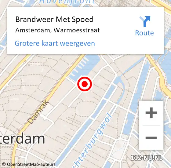 Locatie op kaart van de 112 melding: Brandweer Met Spoed Naar Amsterdam, Warmoesstraat op 22 mei 2024 12:41