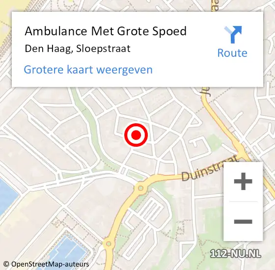 Locatie op kaart van de 112 melding: Ambulance Met Grote Spoed Naar Den Haag, Sloepstraat op 22 mei 2024 12:52