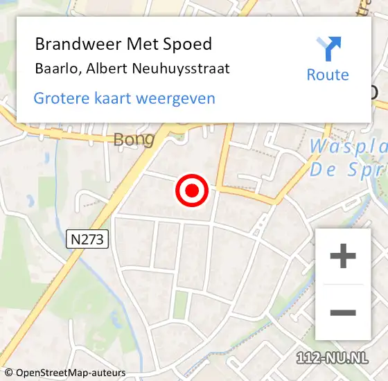 Locatie op kaart van de 112 melding: Brandweer Met Spoed Naar Baarlo, Albert Neuhuysstraat op 22 mei 2024 12:58
