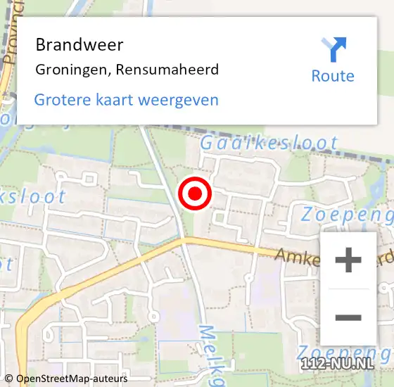 Locatie op kaart van de 112 melding: Brandweer Groningen, Rensumaheerd op 22 mei 2024 12:59