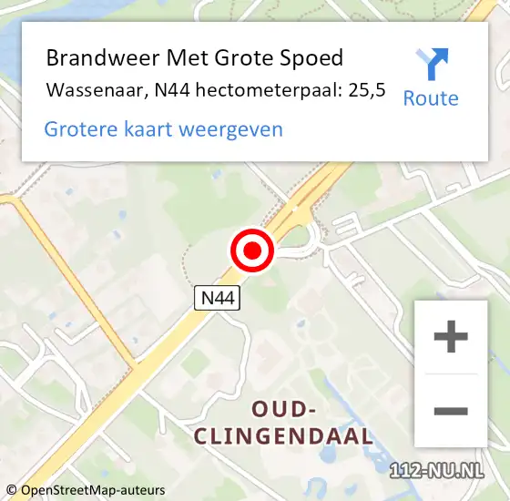 Locatie op kaart van de 112 melding: Brandweer Met Grote Spoed Naar Wassenaar, N44 hectometerpaal: 25,5 op 22 mei 2024 13:08