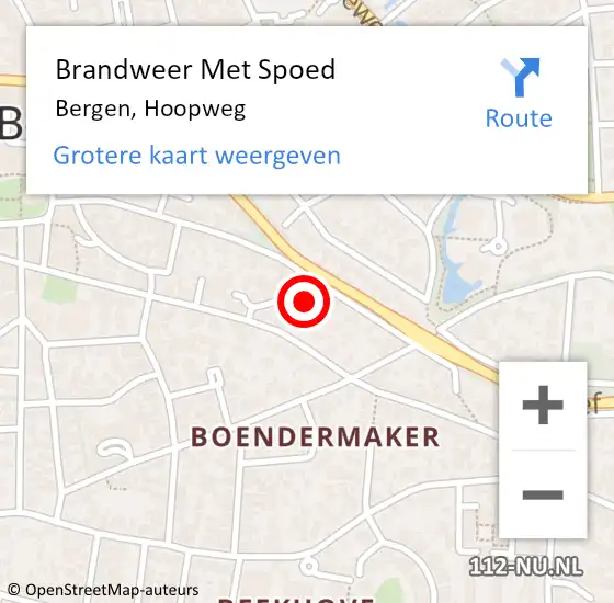 Locatie op kaart van de 112 melding: Brandweer Met Spoed Naar Bergen, Hoopweg op 22 mei 2024 13:20