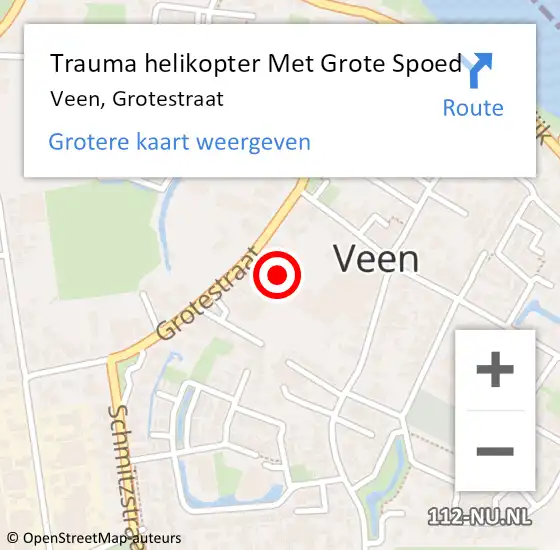 Locatie op kaart van de 112 melding: Trauma helikopter Met Grote Spoed Naar Veen, Grotestraat op 22 mei 2024 13:52
