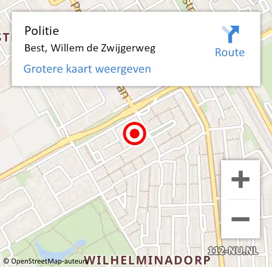 Locatie op kaart van de 112 melding: Politie Best, Willem de Zwijgerweg op 22 mei 2024 13:57