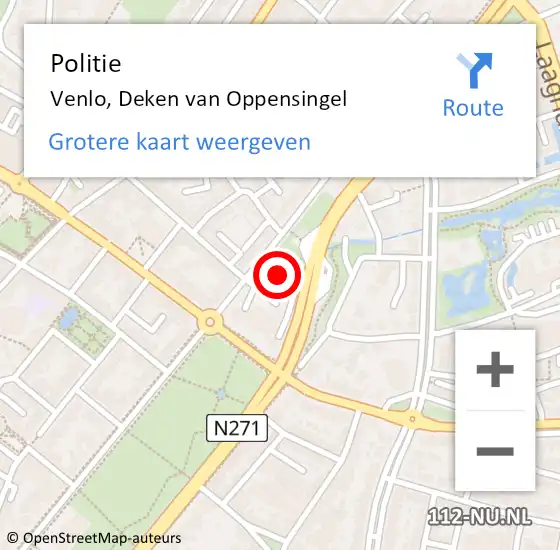 Locatie op kaart van de 112 melding: Politie Venlo, Deken van Oppensingel op 22 mei 2024 14:39