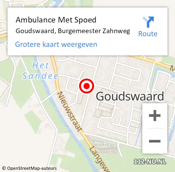 Locatie op kaart van de 112 melding: Ambulance Met Spoed Naar Goudswaard, Burgemeester Zahnweg op 22 mei 2024 14:41