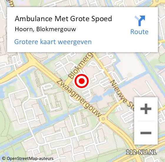 Locatie op kaart van de 112 melding: Ambulance Met Grote Spoed Naar Hoorn, Blokmergouw op 22 mei 2024 15:05