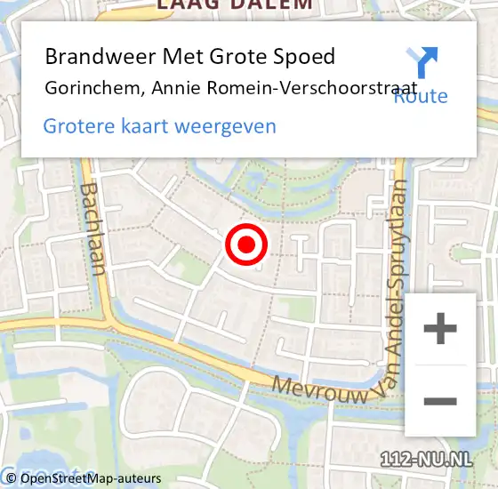 Locatie op kaart van de 112 melding: Brandweer Met Grote Spoed Naar Gorinchem, Annie Romein-Verschoorstraat op 22 mei 2024 15:26