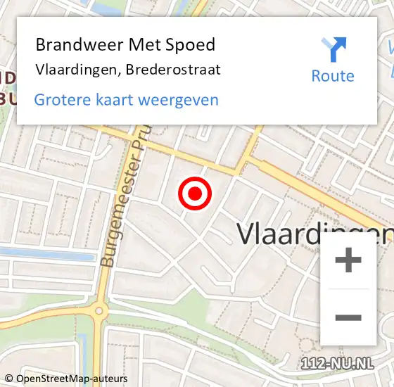 Locatie op kaart van de 112 melding: Brandweer Met Spoed Naar Vlaardingen, Brederostraat op 22 mei 2024 15:28