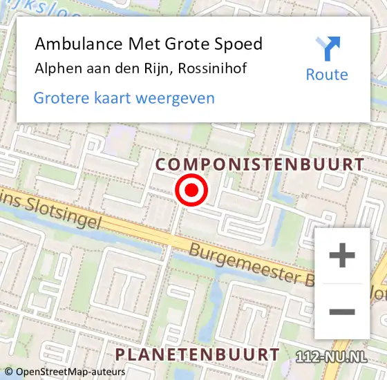 Locatie op kaart van de 112 melding: Ambulance Met Grote Spoed Naar Alphen aan den Rijn, Rossinihof op 22 mei 2024 15:30