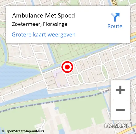 Locatie op kaart van de 112 melding: Ambulance Met Spoed Naar Zoetermeer, Florasingel op 22 mei 2024 15:30