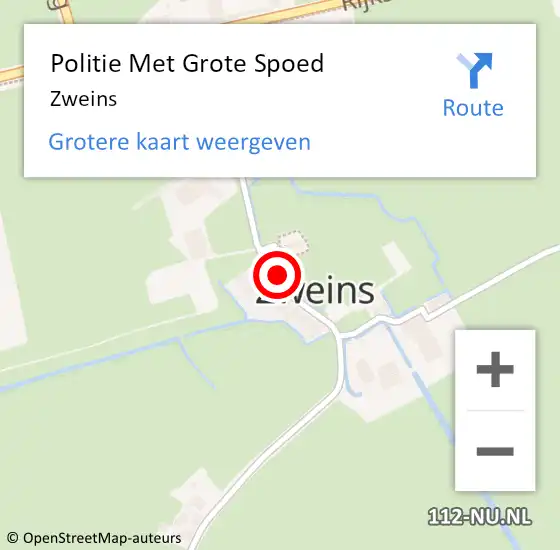 Locatie op kaart van de 112 melding: Politie Met Grote Spoed Naar Zweins op 22 mei 2024 15:53