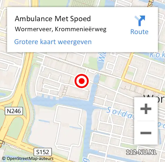 Locatie op kaart van de 112 melding: Ambulance Met Spoed Naar Wormerveer, Krommenieërweg op 22 mei 2024 16:00