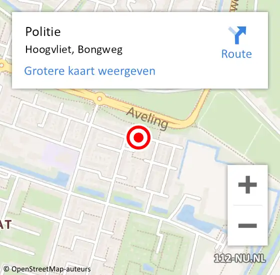 Locatie op kaart van de 112 melding: Politie Hoogvliet, Bongweg op 22 mei 2024 16:07