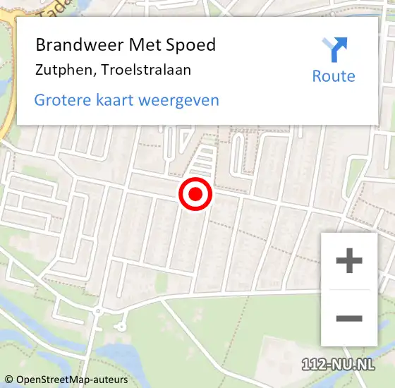 Locatie op kaart van de 112 melding: Brandweer Met Spoed Naar Zutphen, Troelstralaan op 22 mei 2024 16:14